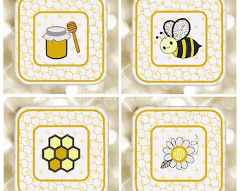 BEE Set Mugrug Coasters  Embroidery Design Set of 4 5x5"   Pes Dst Exp Hus Jef Vip  VP3 Xxx Formats  Machine Embroidery File