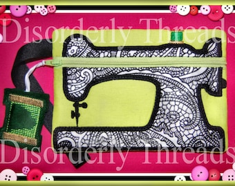 Sewing Machine Zippered Bag! 5x7&quot; **xxx vip pes jef hus exp dst Formats** ITH In The Hoop Zippered Bag Machine Embroidery File