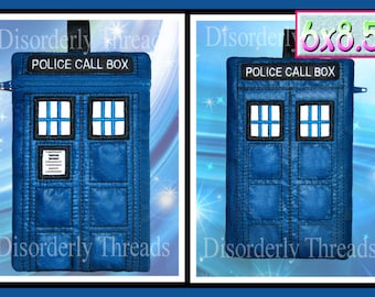Police Call Box Zippered Bag! Front & Back! 6x9" *xxx vip  pes jef hus exp dst Formats* ITH In The Hoop Zippered Bag Machine Embroidery File