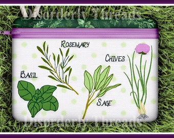 6x8.5" Herbs Zippered Bag Design Basil Chives *xxx vip pes jef hus exp dst vp3 Formats* ITH In The Hoop Zippered Bag Machine Embroidery File
