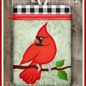 ¡Bolsa con cremallera de pájaro rojo cardenal de 5x7"! ITH en el archivo de bordado de la máquina de la bolsa con cremallera del aro