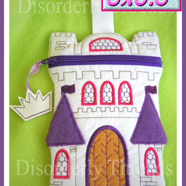 Kasteel tas met ritssluiting! Pes, vp3 Xxx, Dst, Exp, Jef, Hus, VIP 6x8.5"! ITH In The Hoop Ritszak Machine Borduurbestand