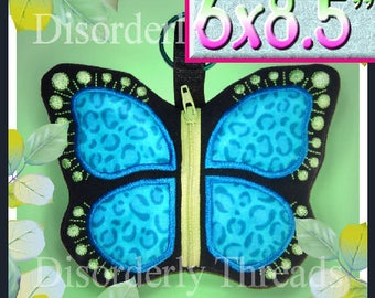 Butterfly Zippered Bag! 6x8.5" **xxx vip pes jef hus exp dst VP3 Formats** ITH In The Hoop Zippered Bag Machine Embroidery File