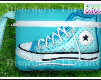 6x8.5" High Top Shoe Zippered Bag! 6x8.5 **xxx vip pes jef hus exp dst VP3 Formats** ITH In The Hoop Zippered Bag Machine Embroidery File