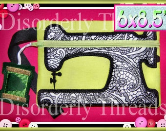 Sewing Machine Zippered Bag! 6x8.5" **xxx vip pes jef hus exp dst Formats** ITH In The Hoop Zippered Bag Machine Embroidery File