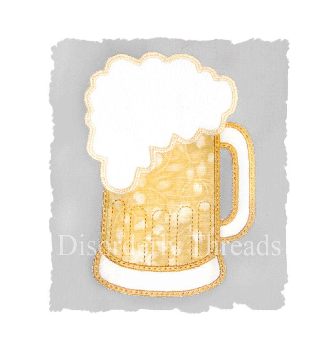 FLAT Beer Mug Applique Embroidery Design 4.89x6.92 Pes Dst Exp Hus Jef
