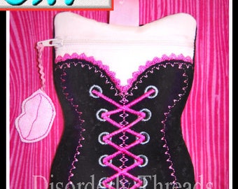 Sexy CORSET Zippered Bag!  5x7&quot; xxx vip sew pes jef hus exp dst Formats** ITH In The Hoop Zippered Bag Machine Embroidery File