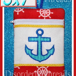 Nautical Anchor Zippered Bag!  5x7" **Pes Hus Jef Vip Sew Xxx Dst  VP3  Formats** ITH In The Hoop Zippered Bag Machine Embroidery File