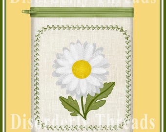 5x7" Daisy Flower Zippered Bag!   Pes Dst Exp Hus Jef Vip VP3 Xxx Formats ITH In The Hoop Zippered Bag Machine Embroidery File