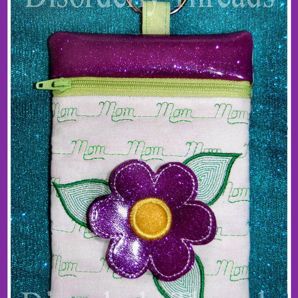 Mothers Day 3D Flower Zippered Bag 5x7 « Pour maman et maman Pes Hus Jef Dst Exp Xxx Vip VP3 ITH Dans le cerceau Zippered Bag Machine Embroidery File