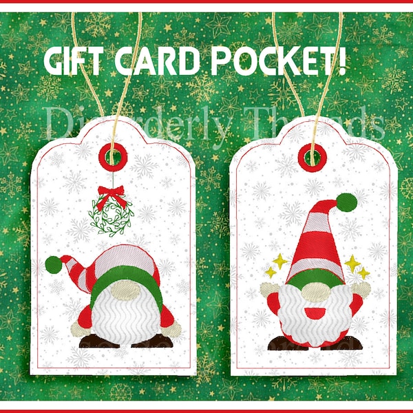 Lg Gift Card POCKET Gnomes Tags Set 5x7" hoops xxx vip  pes jef hus exp dst VP3  ITH InThe Hoop Tags Machine Embroidery File
