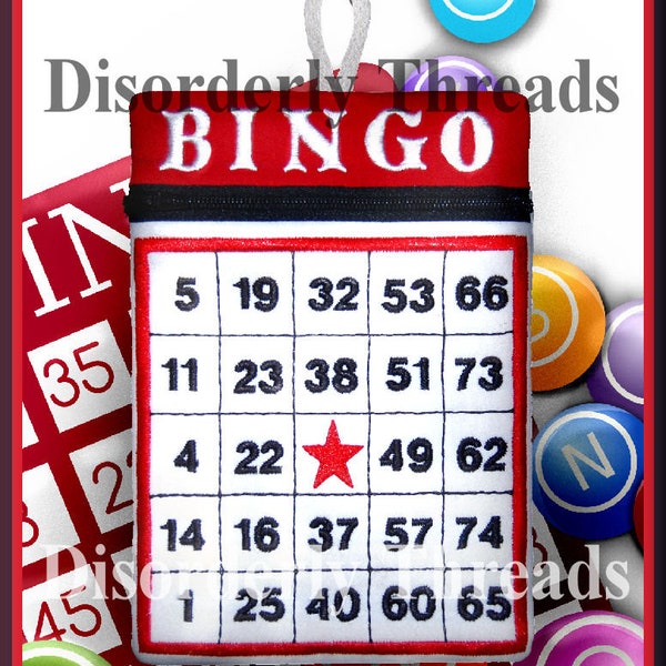 BINGO Zippered Bag!  *xxx vip  pes jef hus exp dst Formats* 5x7" ITH In The Hoop Zippered Bag Machine Embroidery File