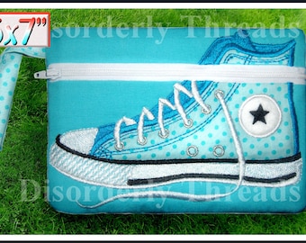 High Top Shoe Zippered Bag! 5x7 **xxx vip pes jef hus exp dst VP3 Formats** ITH In The Hoop Zippered Bag Machine Embroidery File