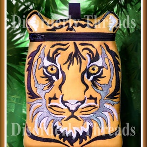 Tiger Zippered Bag!  5x7&quot; xxx vip pes jef hus exp dst sew Formats** ITH In The Hoop Zippered Bag Machine Embroidery File