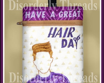 Hair Stylist Man Hairdresser Zippered Bag!   5x7" Pes Dst Exp Hus Jef Vip Xxx Formats ITH In The Hoop Zippered Bag Machine Embroidery File