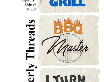 5x7 BBQ Sayings Set of Three Embroidery Design   Pes Dst Exp Hus Jef Vip Xxx VP3 Formats  Machine Embroidery File