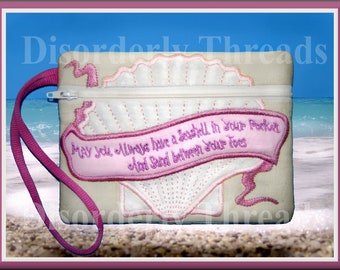 Seashell Zippered Bag! 6x8.5 **xxx vip pes jef hus exp dst Formats** ITH In The Hoop Zippered Bag Machine Embroidery File