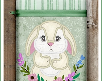 6x8.5"  Sweet Bunny Zippered Bag!  **xxx vip pes jef hus exp dst vp3 Formats** ITH In The Hoop Zippered Bag Machine Embroidery File