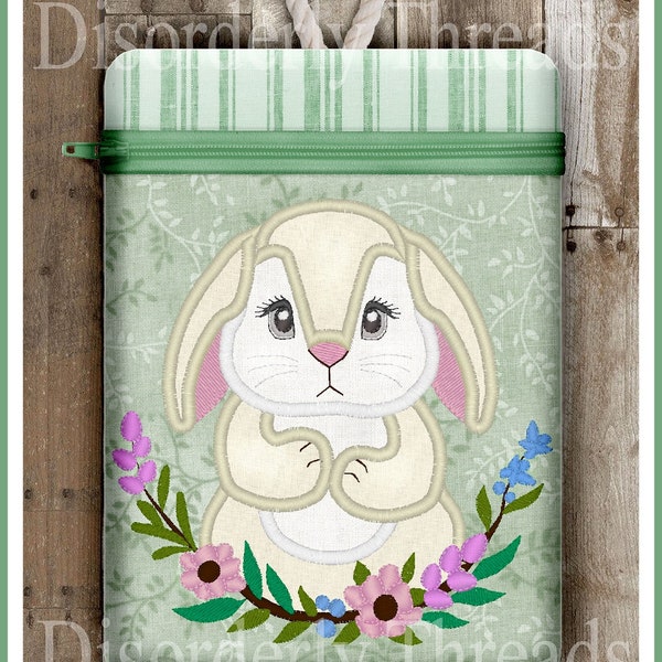 6x8.5"  Sweet Bunny Zippered Bag!  **xxx vip pes jef hus exp dst vp3 Formats** ITH In The Hoop Zippered Bag Machine Embroidery File