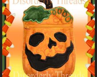 Pumpkin Jack O Lantern Zippered Bag! 6x8.5" xxx vip  pes jef hus exp dst Formats ITH In The Hoop Zippered Bag Machine Embroidery File