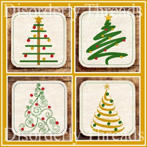 Mugrugs Coasters Christmas TREES Embroidery Design  4x4"  Pes Dst Exp Hus Jef Vip  VP3 Xxx Formats  Machine Embroidery File