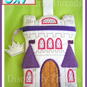 Castle Zippered Bag! Every Princess needs one. 5x7 Pes Dst Xxx Hus Jef Vip Exp formats ITH In The Hoop Zippered Bag Machine Embroidery File