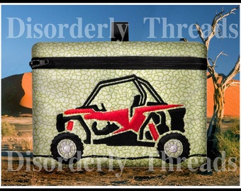 Side by Side ATV Motorcycle Zippered Bag!   5x7" Pes Dst Exp Hus Jef Vip Xxx Formats ITH In The Hoop Zippered Bag Machine Embroidery File
