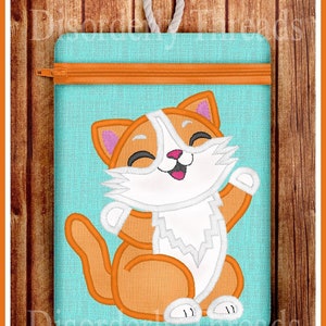 Happy Kitty Zippered Bag! 6x8.5" **xxx vip pes jef hus exp dst vp3 Formats** ITH In The Hoop Zippered Bag Machine Embroidery File