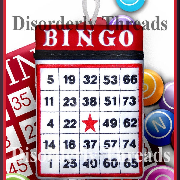 6x8.5" BINGO Zippered Bag *xxx vip pes jef hus exp dst VP3 Formats* 6x8.5" ITH In The Hoop Zippered Bag Machine Embroidery File