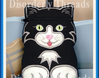 Cat Zippered Bag!  5x7" Pes Dst Exp Hus Jef Vip Xxx Formats ITH In The Hoop Zippered Bag Machine Embroidery File