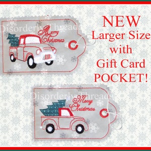 Lg Geschenkkarte POCKET Christmas Truck Tags Set 5x7" Creolen xxx vip pes jef hus exp dst VP3 Formate ITH InThe Hoop Tags Machine Embroidery File