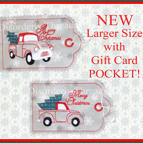 Lg Gift Card POCKET Christmas Truck Tags Set 5x7" hoops xxx vip  pes jef hus exp dst VP3 Formats ITH InThe Hoop Tags Machine Embroidery File