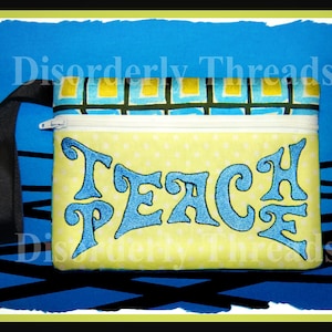 Teach Peace Zippered Bag! 5x7 **xxx vip pes jef hus exp dst Formats** ITH In The Hoop Zippered Bag Machine Embroidery File