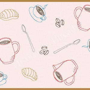 Coffee Theme Panel All-over Embroidery Design  3 sizes Included Pes Dst Exp Hus  Vip Vp3  Formats  Machine Embroidery File
