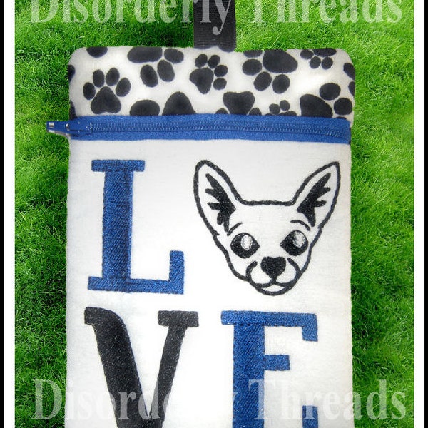 DT LOVE Chihuahua Zippered Bag! 5x7"  Chi Dog **xxx vip  pes jef hus exp dst Formats**  ITH In The Hoop Zippered Bag Machine Embroidery File