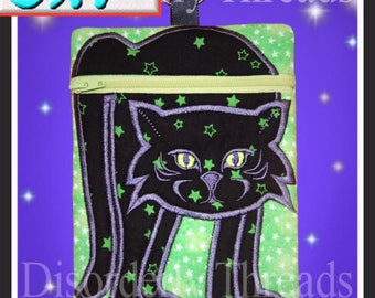 Black CAT Zippered Bag! 5x7"  **xxx vip  pes jef hus exp dst Formats** Halloween ITH In The Hoop Zippered Bag Machine Embroidery File