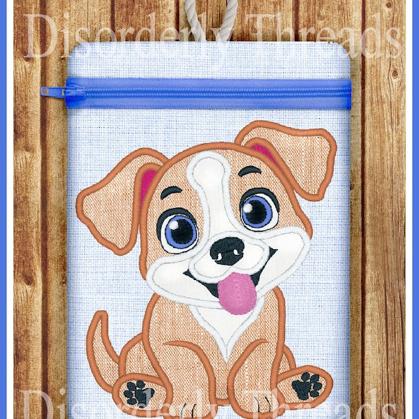 Happy Puppy Zippered Bag! 6x8.5" **xxx vip pes jef hus exp dst vp3 Formats** ITH In The Hoop Zippered Bag Machine Embroidery File