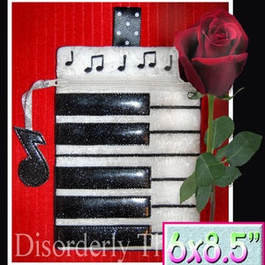 PIANO Zippered Bag!  Large: 6x8.5&quot;  **Pes Hus Dst Vip Xxx Jef Exp Formats** ITH In The Hoop Zippered Bag Machine Embroidery File