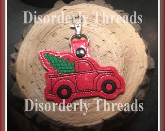Snap Tab Key Chain Christmas Truck Tree Embroidery Design for Vinyl 4x4 Pes Dst Exp Hus Jef Vip  VP3 Xxx Formats  Machine Embroidery File