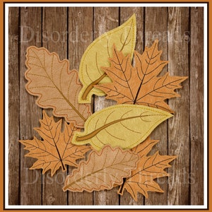 Hojas 3D para coronas o adornos de aros de decoración de otoño *xxx vip pes jef hus exp dst VP3 Formatos* ITH en el archivo de bordado de la máquina de aro DT