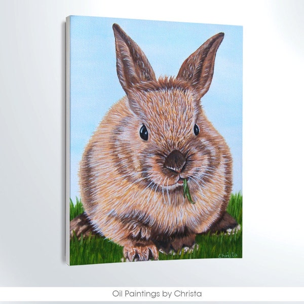 BUNNY PORTRAIT, oil painting, 7X9in, easter bunny, gift idea, kids room decor, illustration, art, canvas, gift for kids, pets