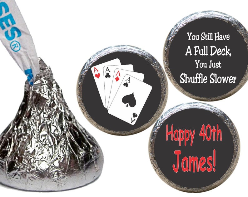 Poker Party Decorations for Over the Hill Birthday Kiss Stickers Party Favors Candy Kiss Stickers Full Deck Poker Set of