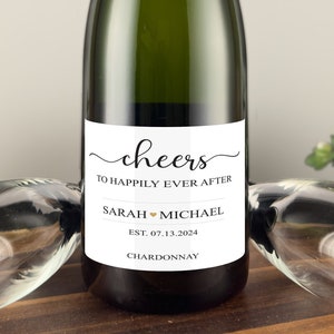Cheers to Happily Ever After Custom Bottle Labels for Champagne, Wine, or Mini Liquor Bottles, Wedding Shower (Set of 24)( LW202)