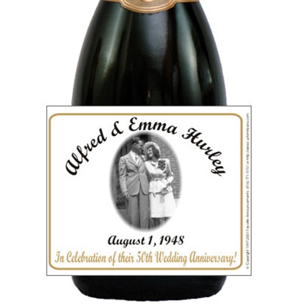 50th Anniversary Party Labels for Golden or 25th Anniversary with Couples Photo, Anniversary Party Favors, Wine, Champagne (Set of 24)(L05)