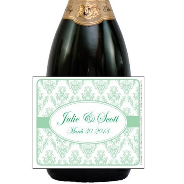 Personalized Damask Wedding Labels in a Choice of Colors for Wine, Champagne, and Beer - Gift Bag Labels, Engagement Party (Set of 24)(L672)