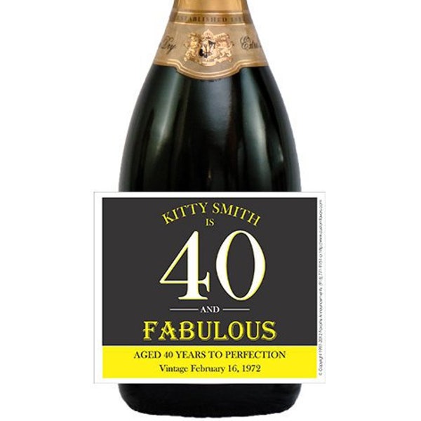 Étiquettes imprimées 40 et fabuleux anniversaires pour vin, champagne, mini bouteilles d'alcool, autocollants personnalisés anniversaire (lot de 24) (L690)