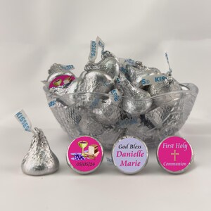 Pegatinas personalizadas de besos de chocolate para Primera Comunión - Recuerdos y decoraciones para fiestas religiosas (juego de 108) (KR07)