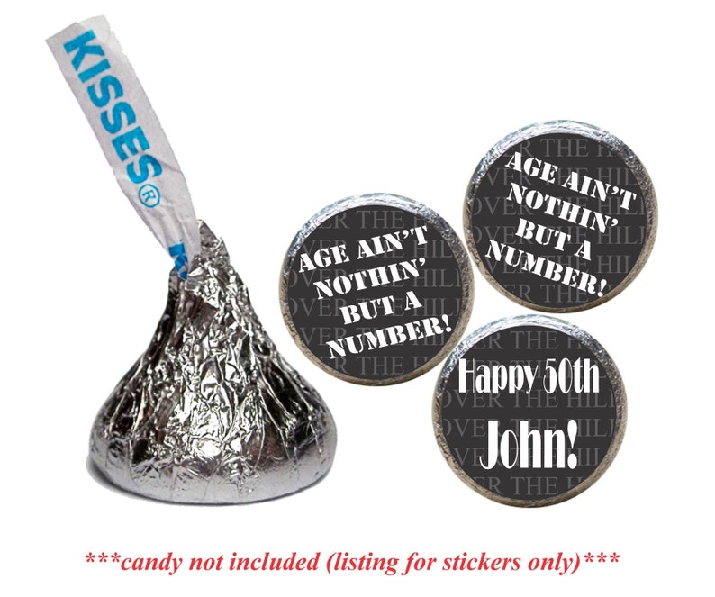 Adult Funny Party Favors Age Aint Nothing Custom Over the Hill 50th Birthday Candy Kiss Stickers, Table Decorations Set of 108KB13 image 4