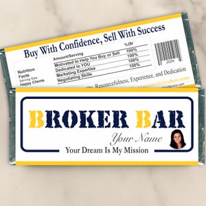 Envoltorio personalizado para barra de caramelos de marketing inmobiliario: recuerdo personalizado para anuncios, agradecimientos o tarjetas de presentación (juego de 12) (WU11)