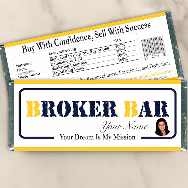 Envoltorio personalizado para barra de caramelos de marketing inmobiliario: recuerdo personalizado para anuncios, agradecimientos o tarjetas de presentación (juego de 12) (WU11)